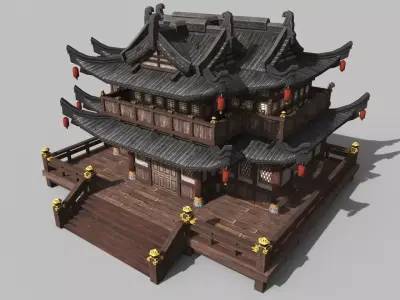 Chinese style wooden attic 3D model by qg1987
