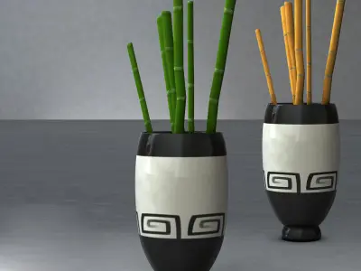 Bamboo and vase Low-poly 3D model