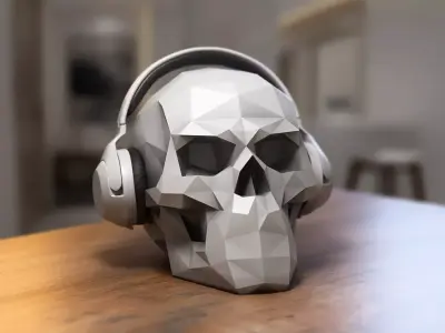 Low Poly Skull Headphone Stand Skull Headset Stand  3D print model