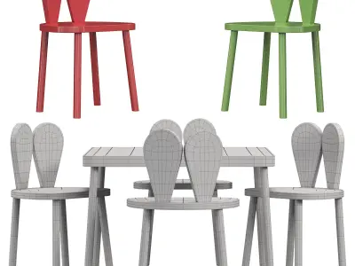Rabbit Chair Wooden Kids Table And Chair Set By Etsy 3D model