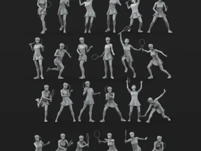 24 Tennis figures 3D model