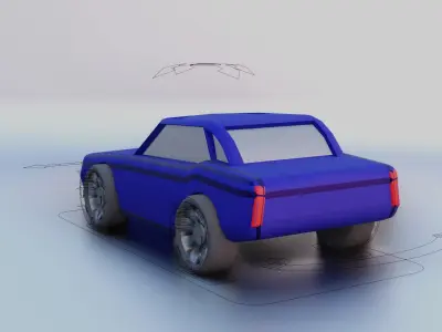 cartoon blue car Low-poly 3D model