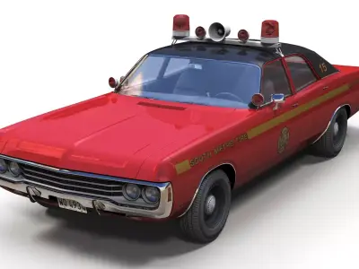 Vintage 70s Fire Chief car Low-poly 3D model