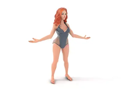 Redhead Female Swimsuit Model  Rigged and Animated Low-poly 3D model