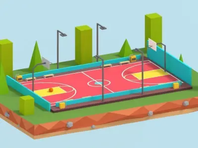 Cartoon Low Poly Basketball Court Low Low-poly 3D model