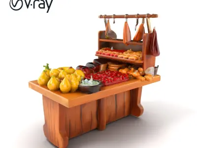 Vintage Rural Market Counter Display model pack Low-poly 3D model