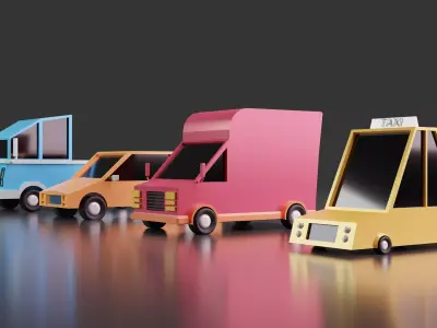 Low poly cartoon style car set Low-poly 3D model