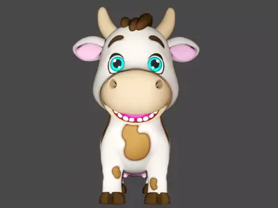 Rigged Light Brown Spotted Cute Farm Cow Low-poly 3D model Low-poly 3D model
