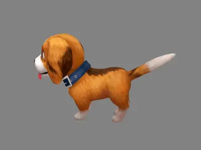 Cartoon beagle puppy - yellow dog Low-poly 3D model