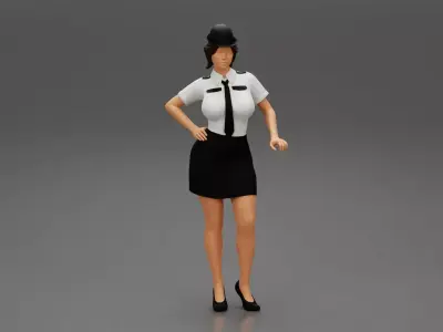 woman police officer in white shirt and black dress and hat 3D print model