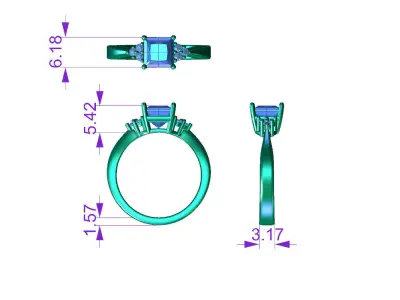ZDR024 topaz and diamond ring 3D print model