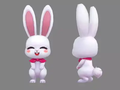 Cartoon little white rabbit Low-poly 3D model