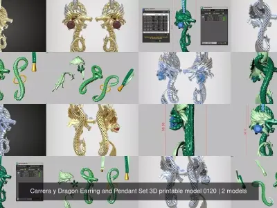 Dragon Earring and Pendant Set 3D printable model 0120 3D Model Pack