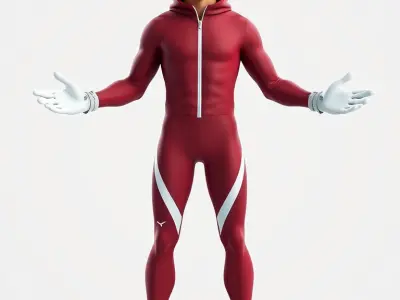 Sleek Athletic Male Character in Red Suit Rigged and Animated Low-poly 3D model