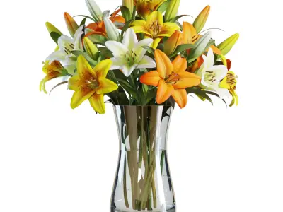 Flower Set 16 - Multicolor Lilies Bouquet 3D model