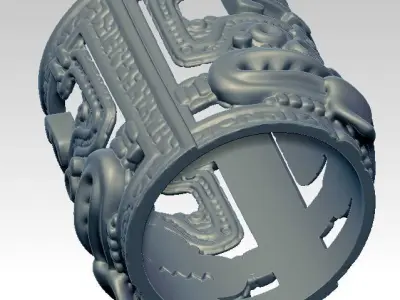 Woodoo Mayan Maori Carved Detailed Ring 3D print model