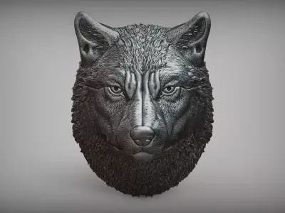 Wolf head bas relief 3D print model