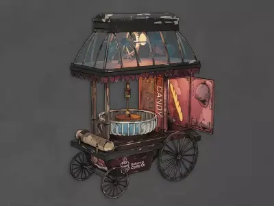 Street Cart Food Bakery Stylized Low-poly 3D model