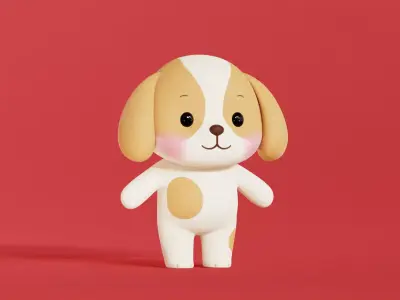 Dog Character Cartoon  Chibi Kawaii  Low-poly 3D model