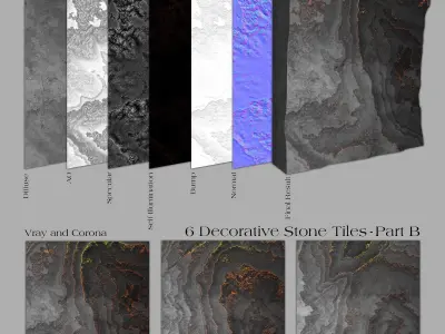 24 Decorative Stone Tiles Low-poly 3D model
