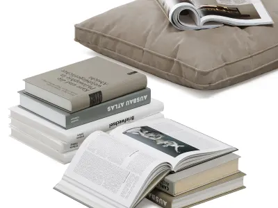 Floor decor set 001 with pouf and books 3D model