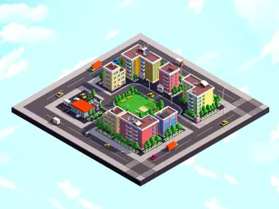 Cartoon Low Poly City Block 1 Low-poly 3D model