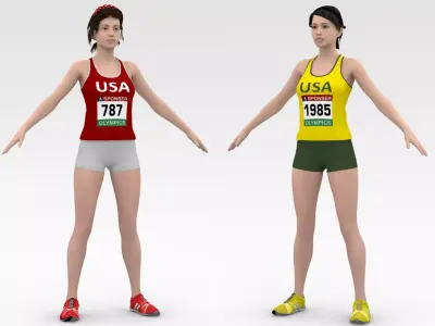 2 Female Track Athletes Collection 3D Model Pack