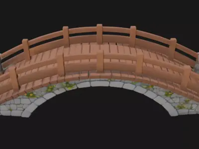 Stone and Wood Garden Bridge 3D model