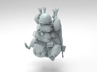 HamsterAIRBORNE mouse wearing helmet and carrying gun 3D print model