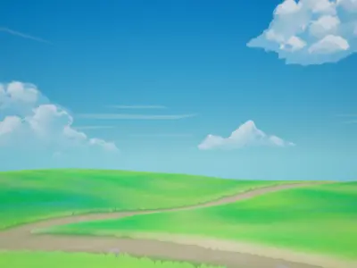 Ghibli Grass and Flowers with Clouds Stylized Field for UE5 Low-poly 3D model