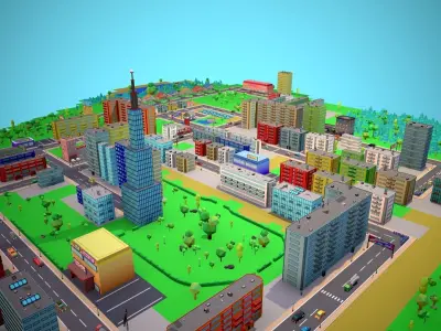 City Modular Set Toon Style Low-poly Low-poly 3D model