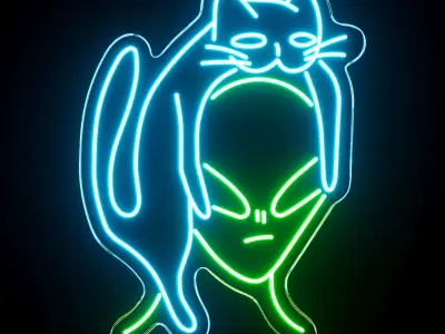 Alien Cat Neon Sign 3D model