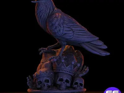 Raven with skull  3D print model