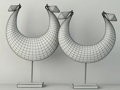 Vintage Tribal Metal Necklaces on Stand 3D model