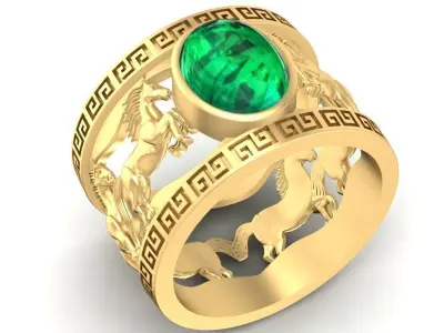 Luxury Horse Symbol Oval Gemstone Ring for Men  2947 3D print model