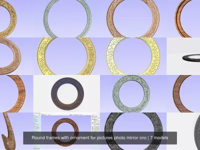 Round frames with ornament for pictures photo mirror cnc 3D Model Collection