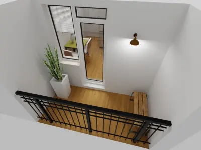 Small 1-bedroom apartment floor plan with balcony Free 3D model