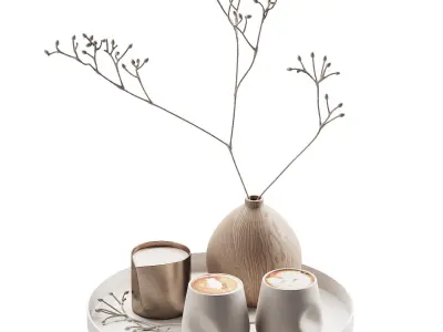 430 eat and drinks decor set 08 serving tray plant wood vase 01 3D model