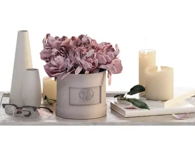 Bouquet of peonies in a hat box 3D model