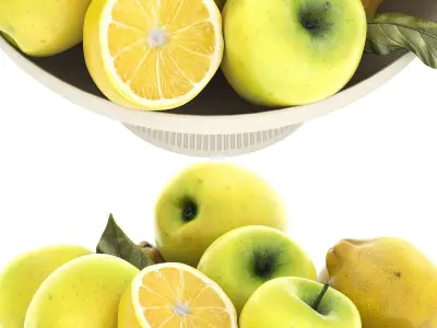bowl of green apples and lemons 3D model