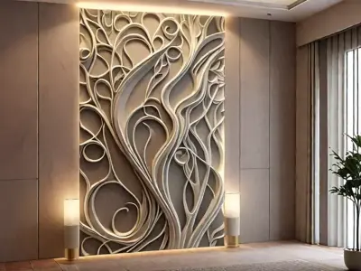 modern panel wall decor set wall relief mural CNC 140 3D model
