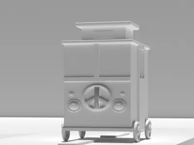 Hippie Van on Road Low Poly Model Low-poly 3D model