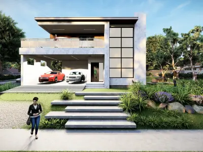 3 Bedrooms Modern villa Low-poly 3D model