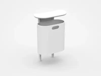 White Flat Oval Shape Trash Bin 3D model