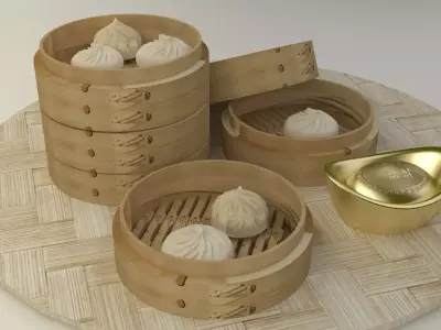 Chinese dim sum bamboo steamer 3D model