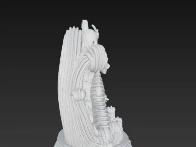 Mermaid Playing Harp Statue 3D model