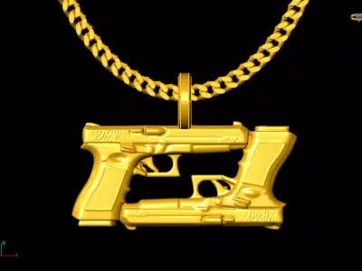 Dobule Gun pendant charms - one inch pendant 3D print model 3D print model