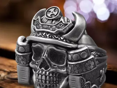 Samurai skull ring 3d model for 3d printing 3D print model 3D print model