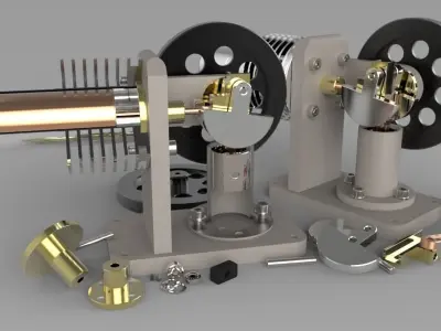 Miniature Horizontal Stirling Engine Free 3D model