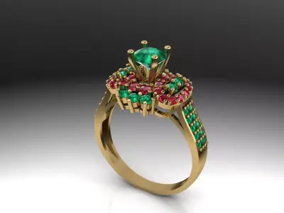 Ruby Emerald luxury ring 3D print model